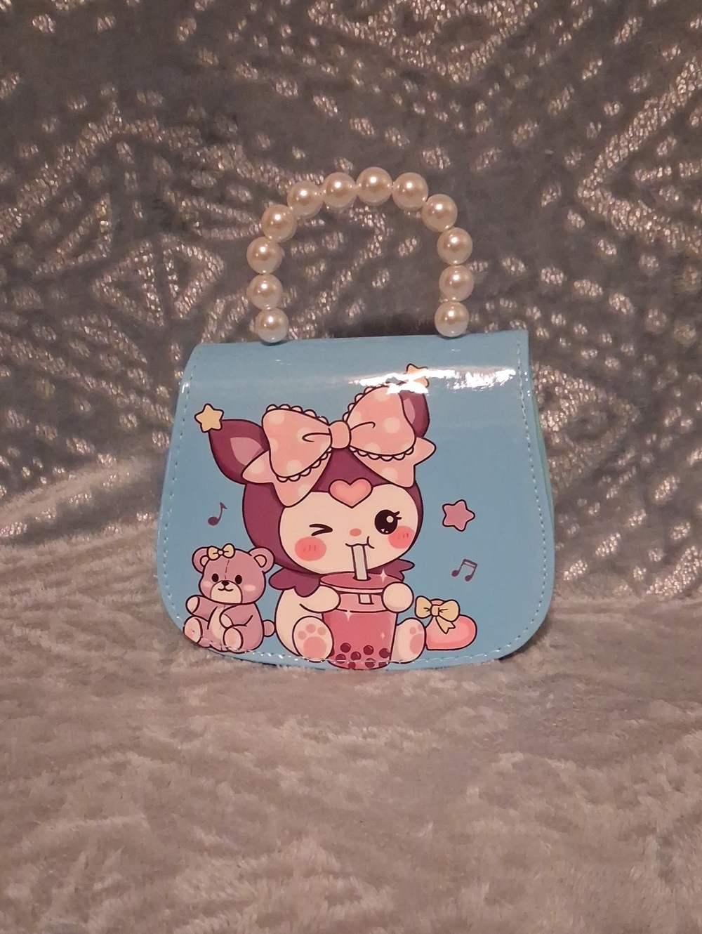 Cute Blue Kids Pearl-Handle Cartoon Purse